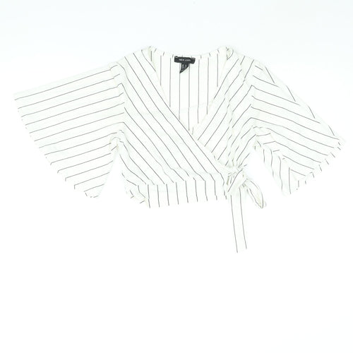 New Look Womens Ivory Striped Polyester Cropped Blouse Size 8 V-Neck
