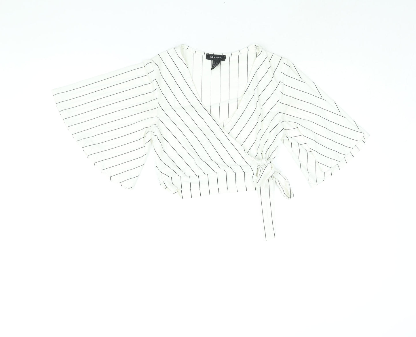 New Look Womens Ivory Striped Polyester Cropped Blouse Size 8 V-Neck