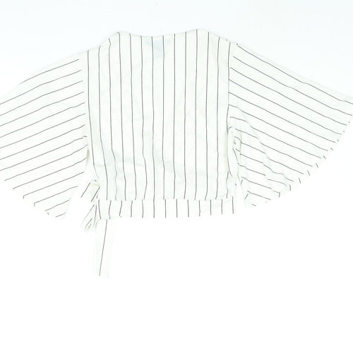 New Look Womens Ivory Striped Polyester Cropped Blouse Size 8 V-Neck