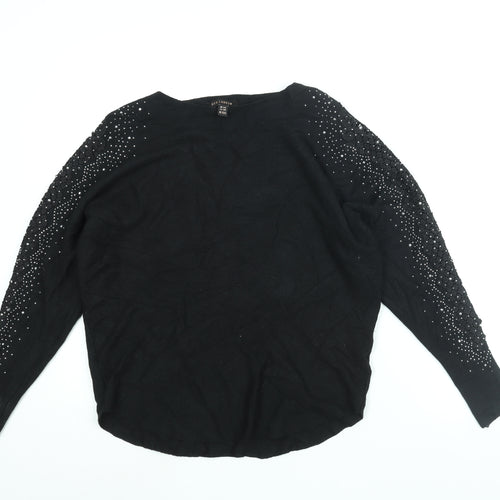QED London Womens Black Boat Neck Viscose Pullover Jumper Size S - Rhinestone Detail
