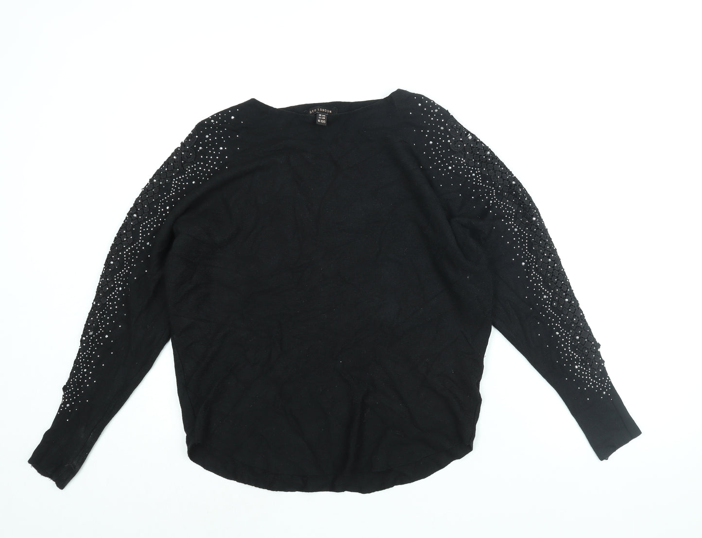 QED London Womens Black Boat Neck Viscose Pullover Jumper Size S - Rhinestone Detail