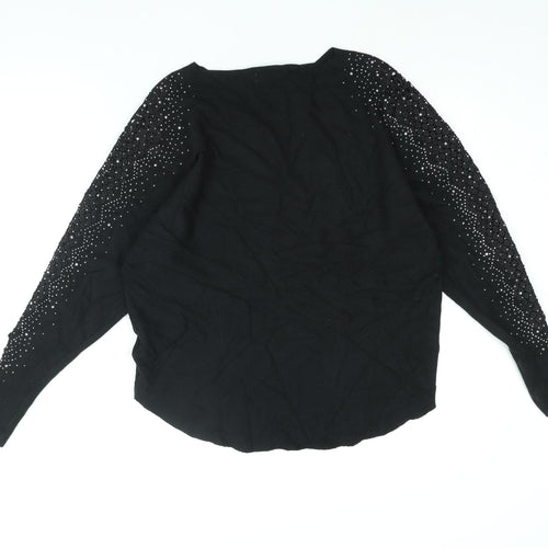 QED London Womens Black Boat Neck Viscose Pullover Jumper Size S - Rhinestone Detail