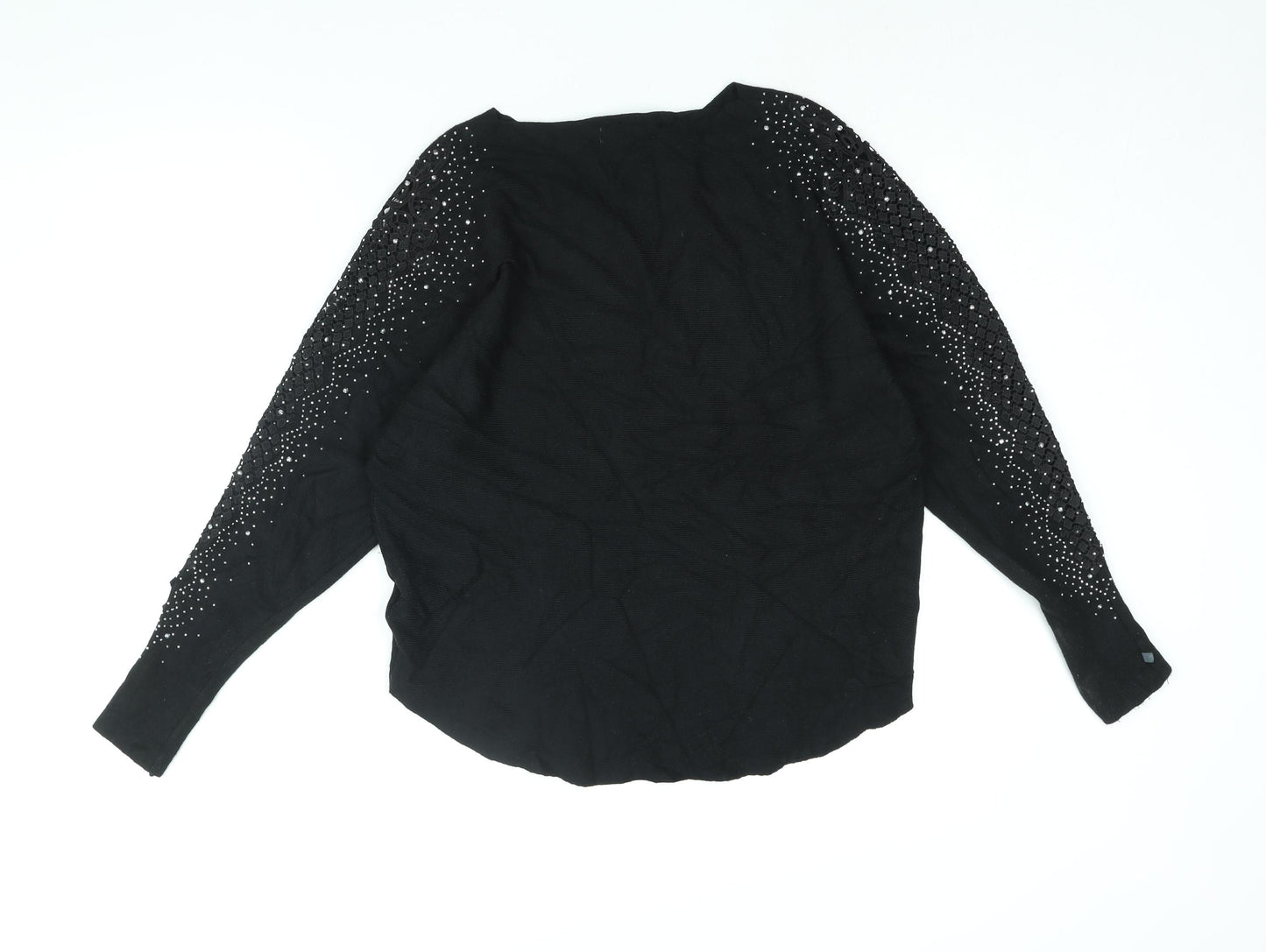 QED London Womens Black Boat Neck Viscose Pullover Jumper Size S - Rhinestone Detail