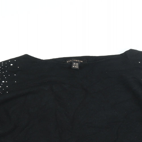 QED London Womens Black Boat Neck Viscose Pullover Jumper Size S - Rhinestone Detail