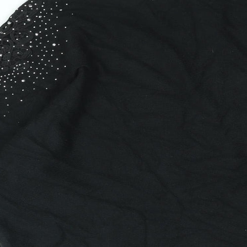 QED London Womens Black Boat Neck Viscose Pullover Jumper Size S - Rhinestone Detail
