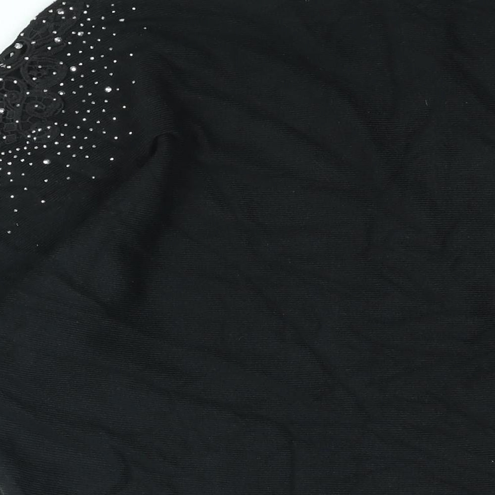 QED London Womens Black Boat Neck Viscose Pullover Jumper Size S - Rhinestone Detail