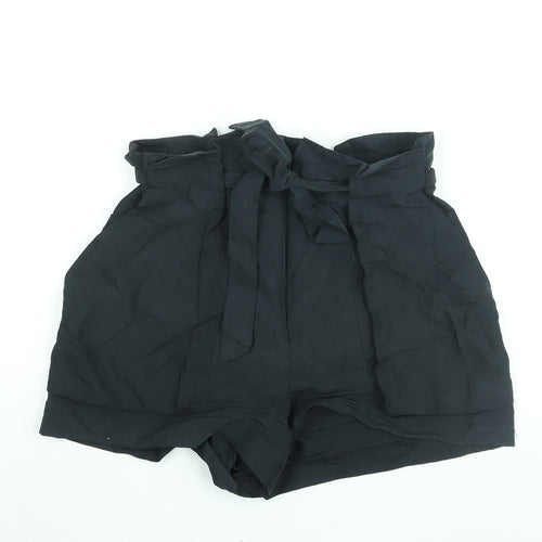 Monki Womens Black Polyester Paperbag Shorts Size 10 L3 in Regular Zip - Belted