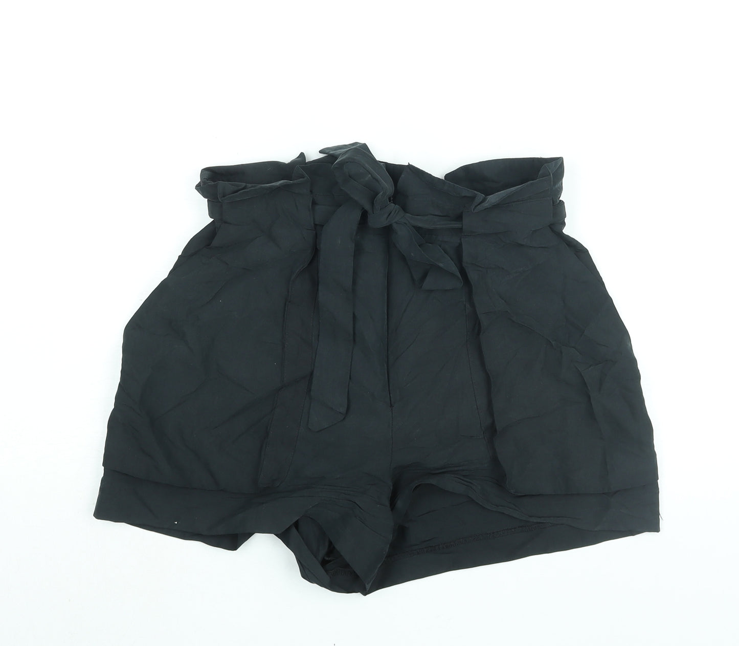 Monki Womens Black Polyester Paperbag Shorts Size 10 L3 in Regular Zip - Belted