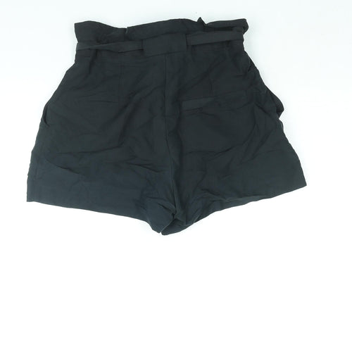 Monki Womens Black Polyester Paperbag Shorts Size 10 L3 in Regular Zip - Belted