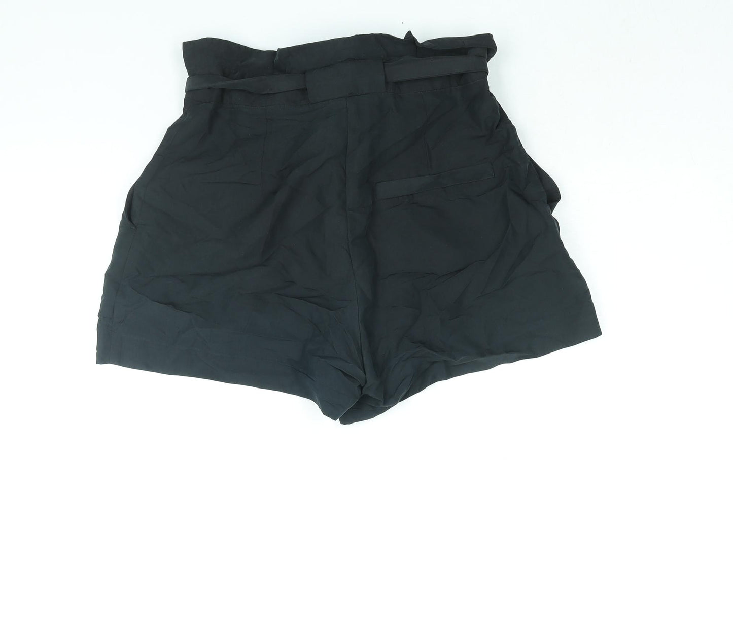 Monki Womens Black Polyester Paperbag Shorts Size 10 L3 in Regular Zip - Belted