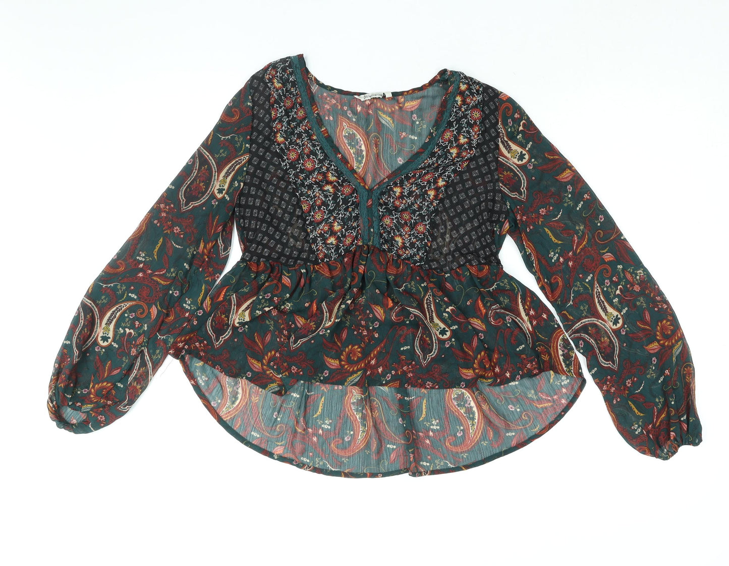 Stradivarius Womens Multicoloured Geometric Polyester Basic Blouse Size M V-Neck - Peplum