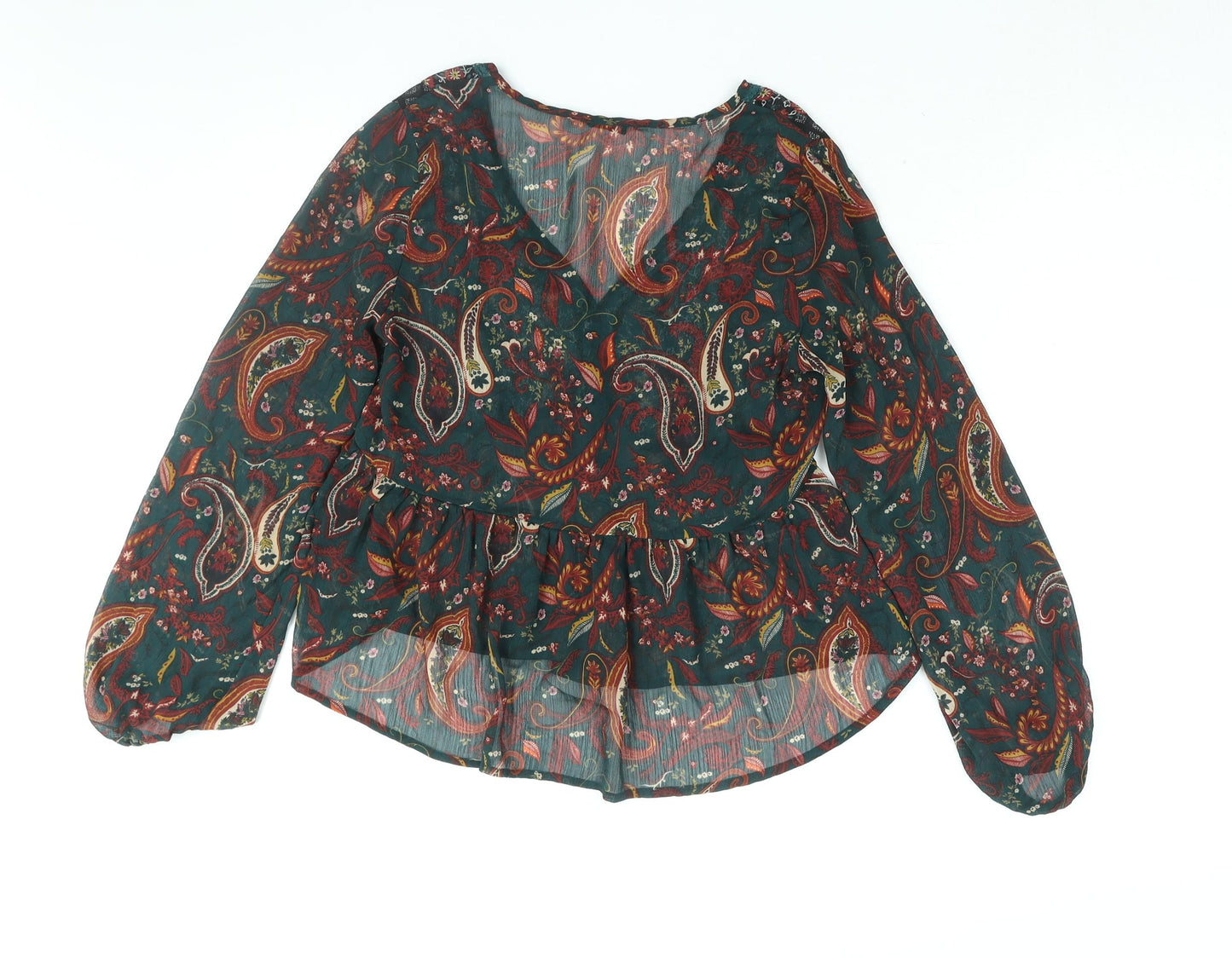 Stradivarius Womens Multicoloured Geometric Polyester Basic Blouse Size M V-Neck - Peplum