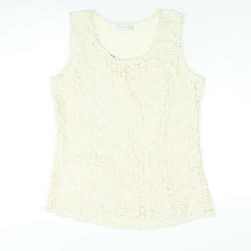 Solitaire Womens Beige Cotton Camisole Blouse Size L Scoop Neck - Lace Front