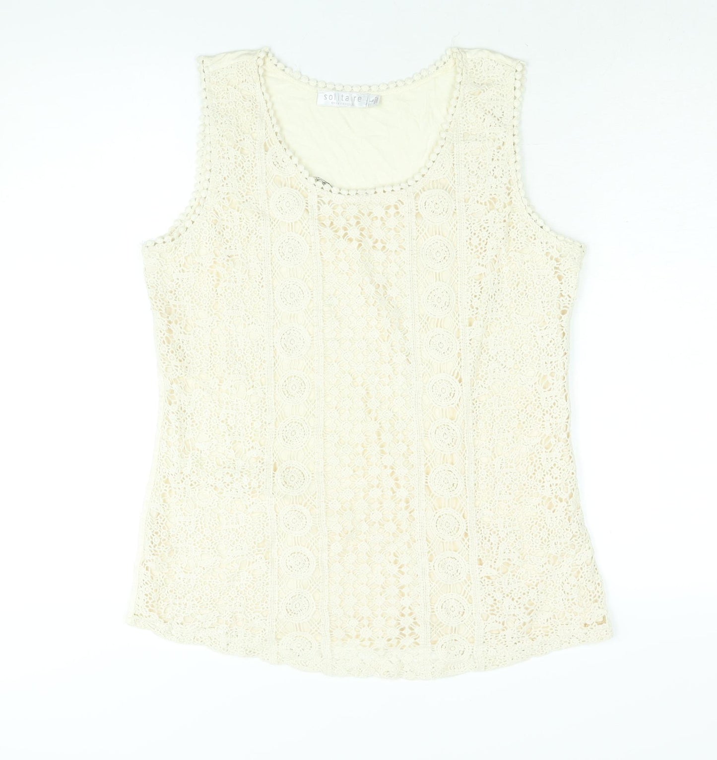Solitaire Womens Beige Cotton Camisole Blouse Size L Scoop Neck - Lace Front