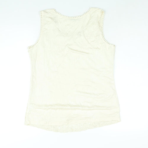 Solitaire Womens Beige Cotton Camisole Blouse Size L Scoop Neck - Lace Front