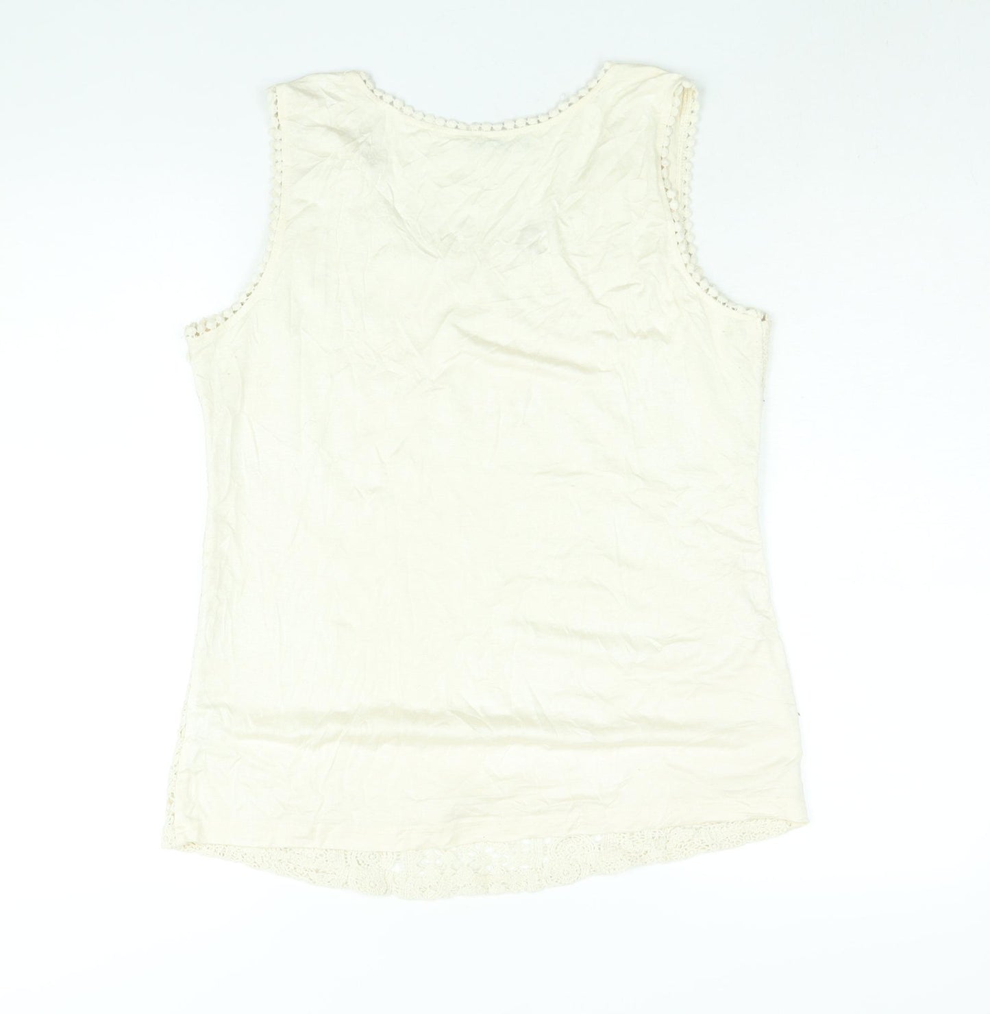 Solitaire Womens Beige Cotton Camisole Blouse Size L Scoop Neck - Lace Front