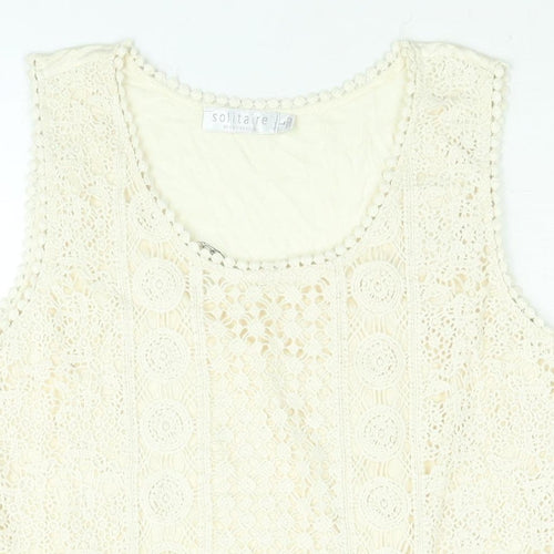 Solitaire Womens Beige Cotton Camisole Blouse Size L Scoop Neck - Lace Front