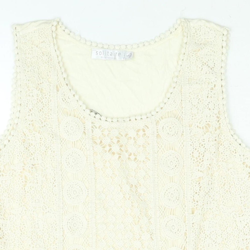 Solitaire Womens Beige Cotton Camisole Blouse Size L Scoop Neck - Lace Front