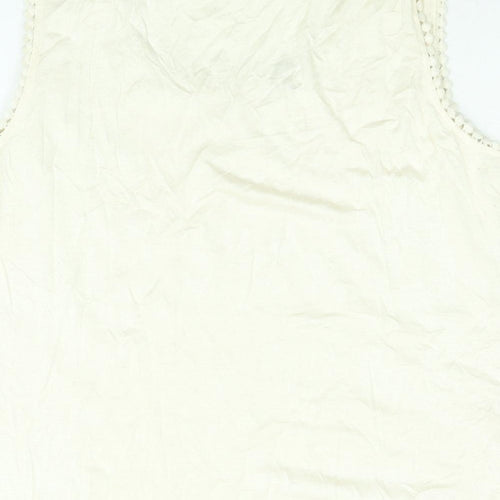 Solitaire Womens Beige Cotton Camisole Blouse Size L Scoop Neck - Lace Front