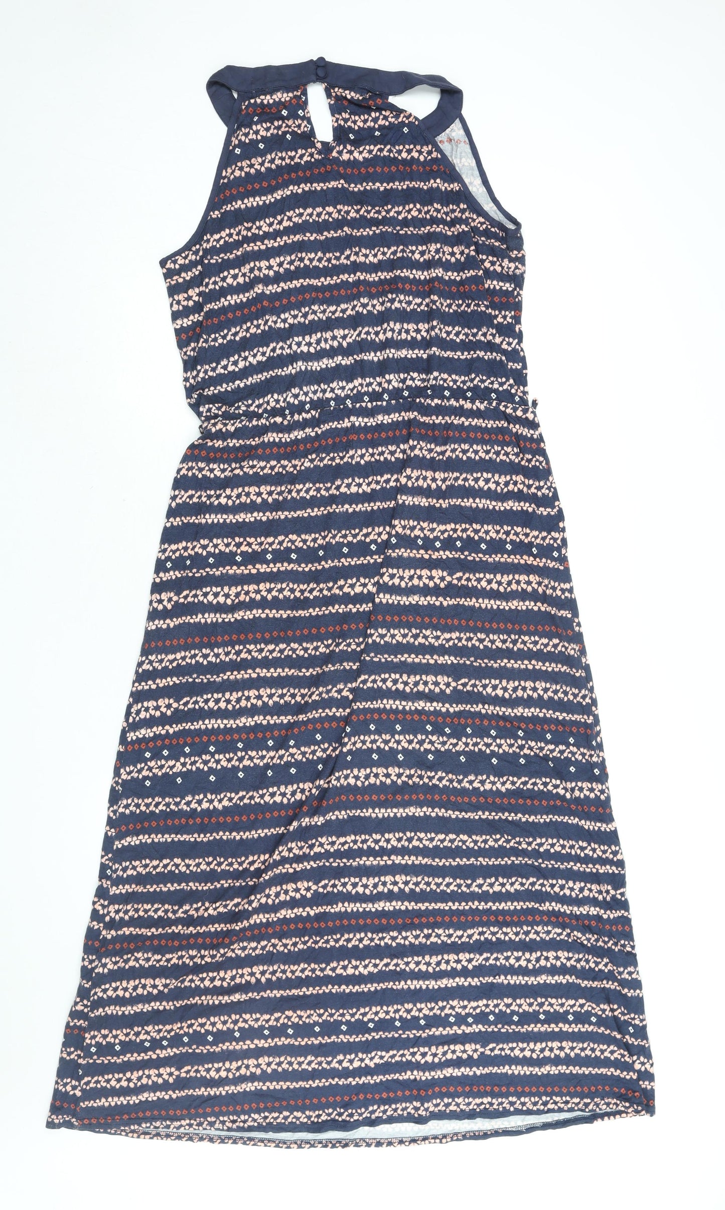 Apricot Womens Blue Geometric Viscose Maxi Size 16 Round Neck Button