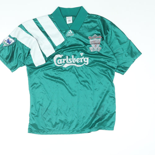 adidas Mens Green Polyester Basic T-Shirt Size XL V-Neck Pullover - Liverpool FC 100 Years 1892-1992 Calsburg