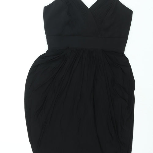 Coast Womens Black Acetate Shift Size 12 V-Neck Zip - Rouched