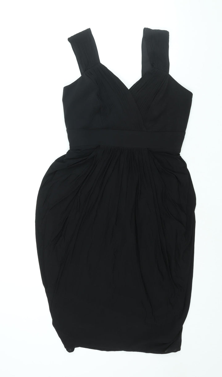 Coast Womens Black Acetate Shift Size 12 V-Neck Zip - Rouched