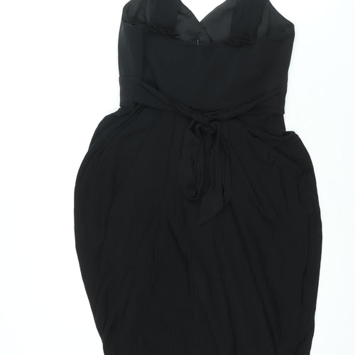 Coast Womens Black Acetate Shift Size 12 V-Neck Zip - Rouched