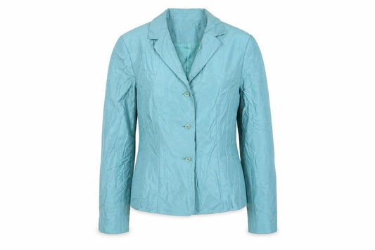 Front view of Ann Taylor women’s blue jacket blazer, size S, button
