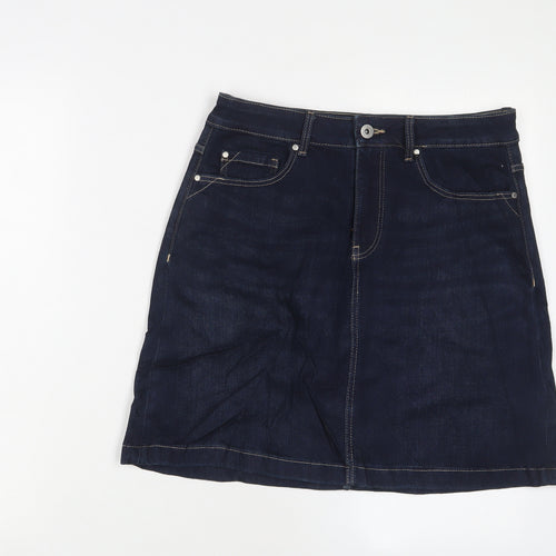 Marks and Spencer Womens Blue Cotton Mini Skirt Size 10 Zip