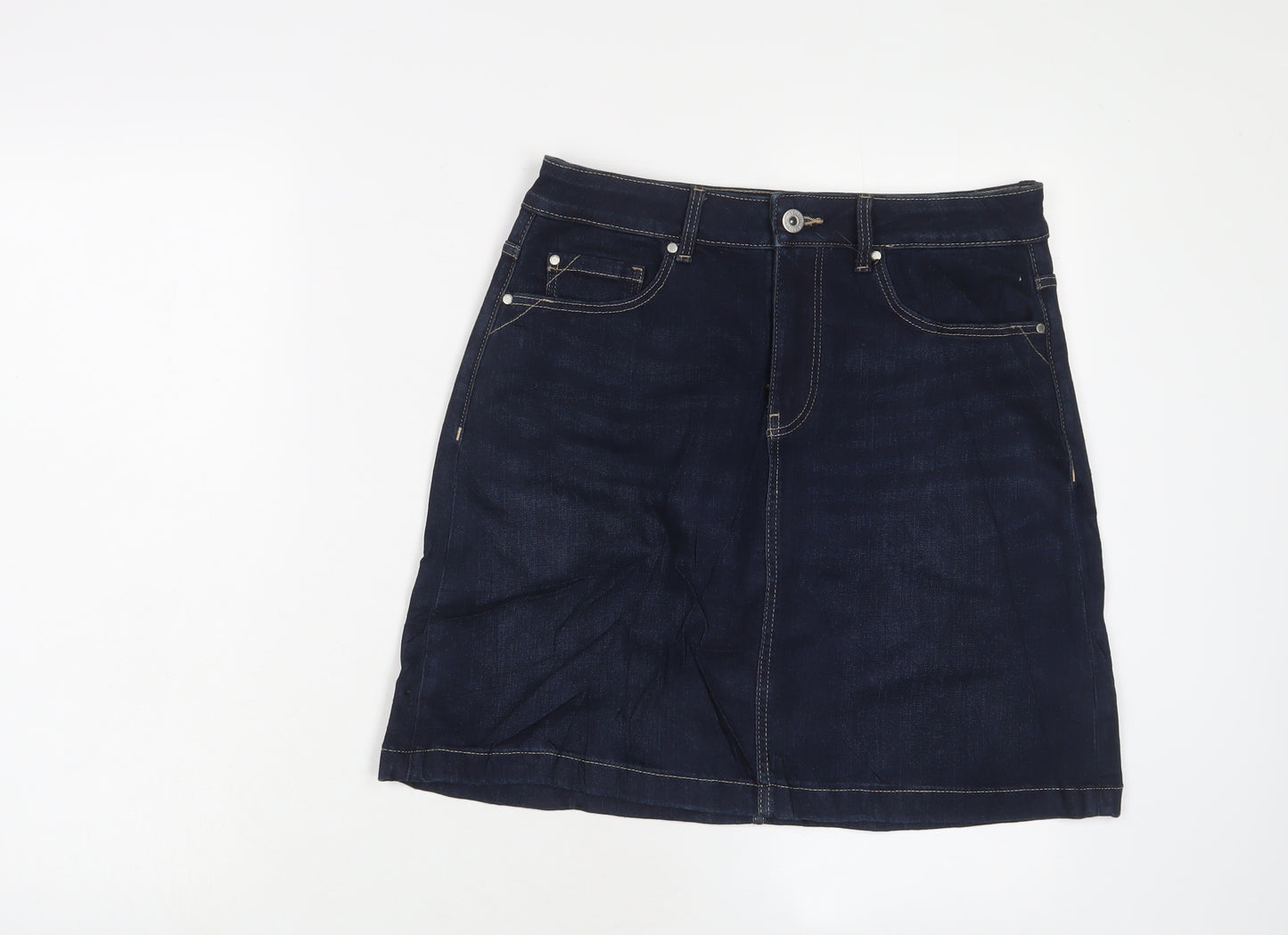 Marks and Spencer Womens Blue Cotton Mini Skirt Size 10 Zip