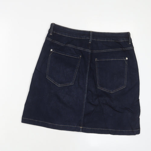 Marks and Spencer Womens Blue Cotton Mini Skirt Size 10 Zip