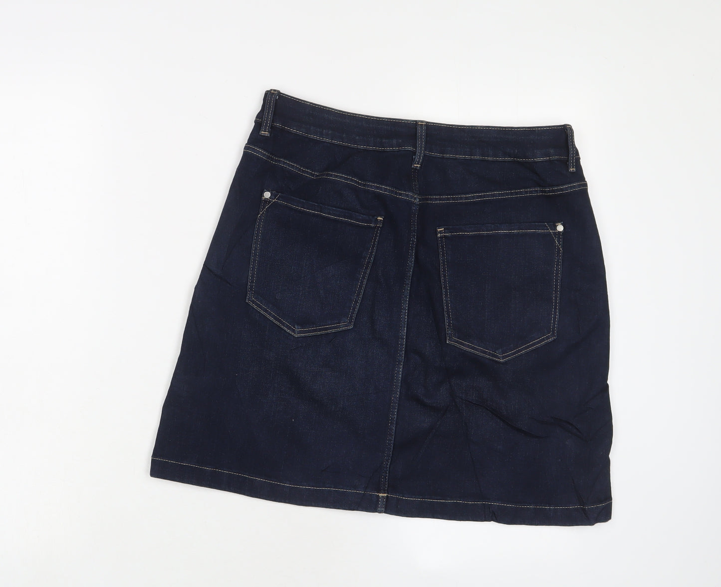Marks and Spencer Womens Blue Cotton Mini Skirt Size 10 Zip
