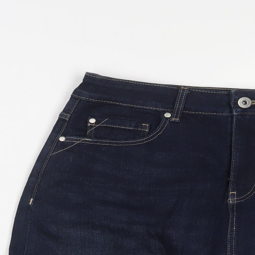 Marks and Spencer Womens Blue Cotton Mini Skirt Size 10 Zip