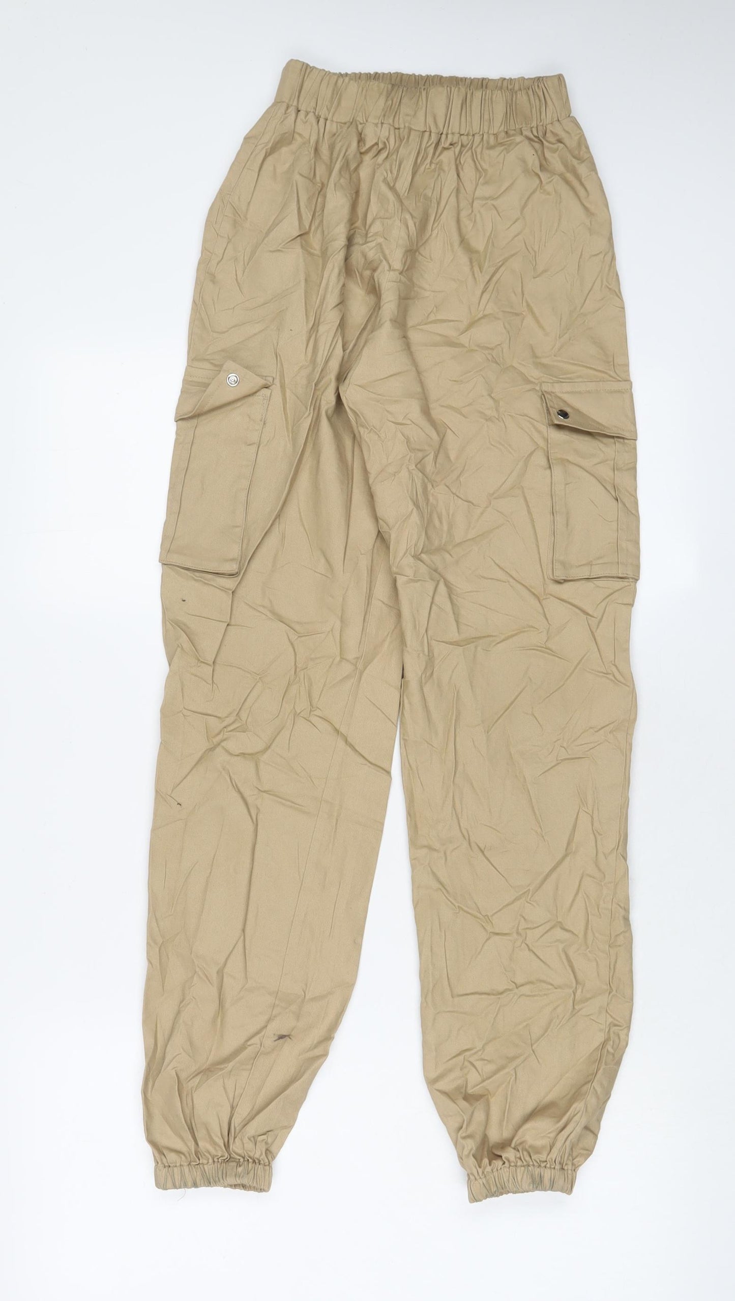 PRETTYLITTLETHING Womens Beige Cotton Cargo Trousers Size 4 L30 in Regular