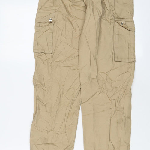 PRETTYLITTLETHING Womens Beige Cotton Cargo Trousers Size 4 L30 in Regular