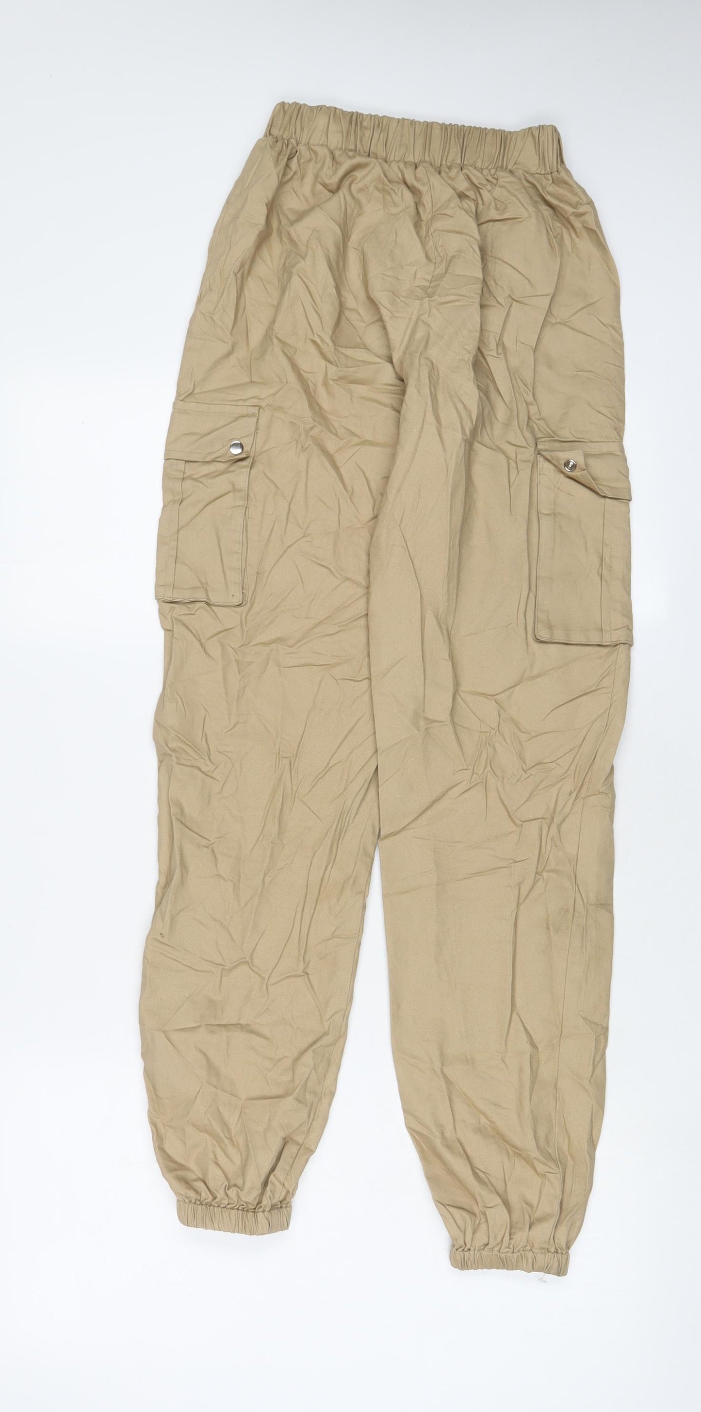 PRETTYLITTLETHING Womens Beige Cotton Cargo Trousers Size 4 L30 in Regular