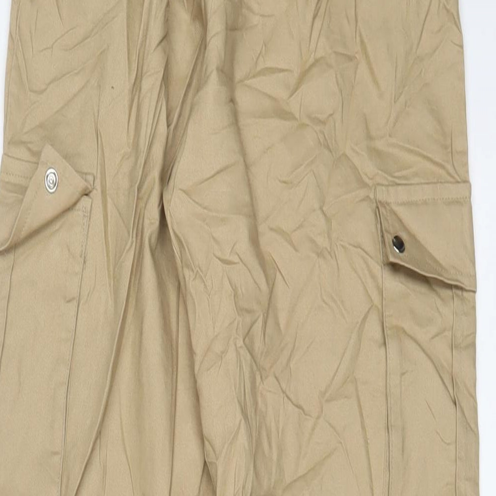 PRETTYLITTLETHING Womens Beige Cotton Cargo Trousers Size 4 L30 in Regular