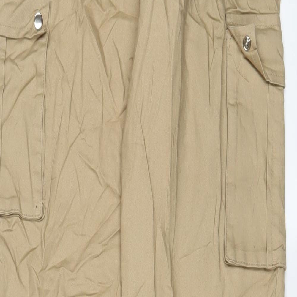 PRETTYLITTLETHING Womens Beige Cotton Cargo Trousers Size 4 L30 in Regular