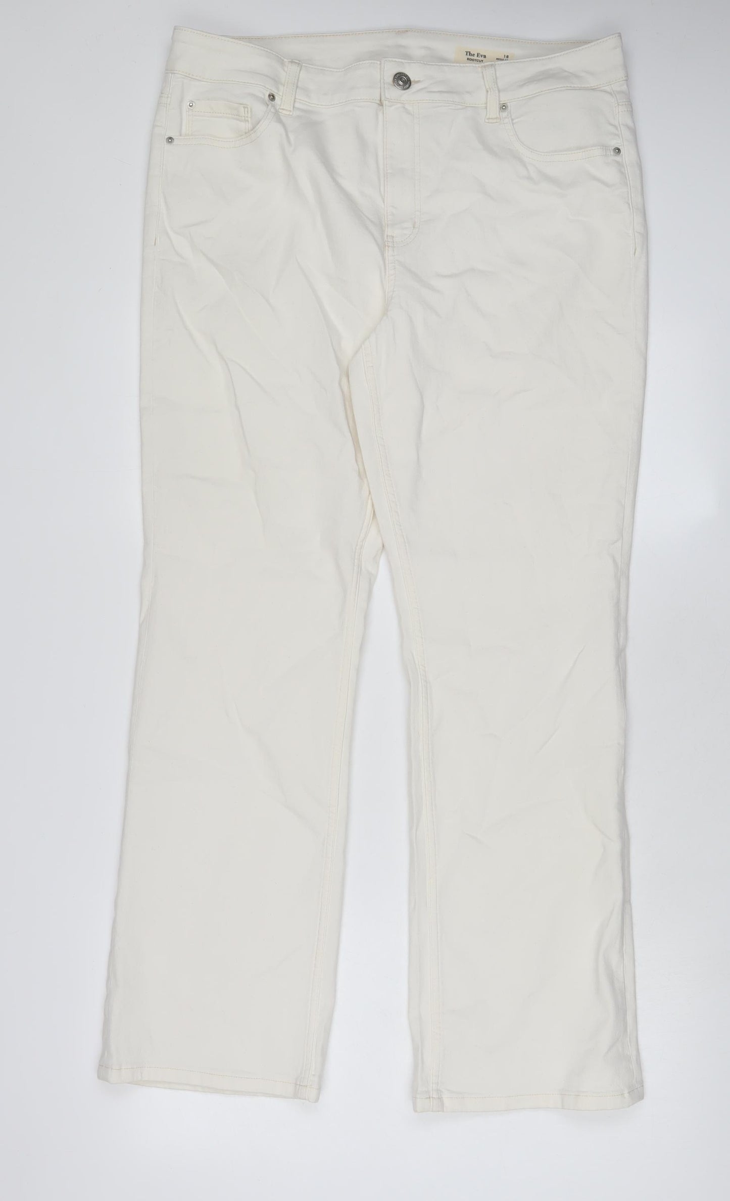 Marks and Spencer Womens White Cotton Bootcut Jeans Size 18 L31 in Regular Zip