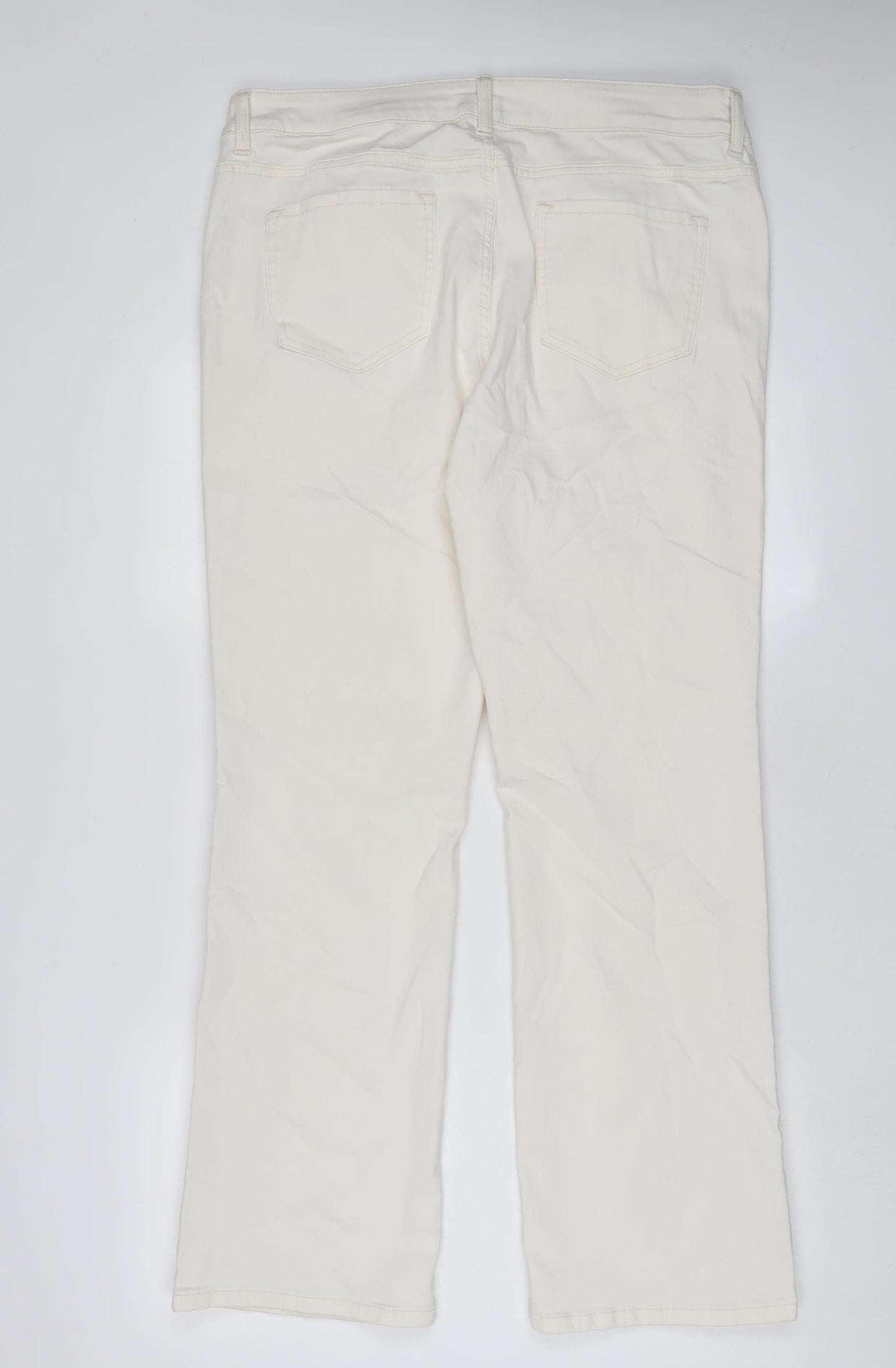 Marks and Spencer Womens White Cotton Bootcut Jeans Size 18 L31 in Regular Zip