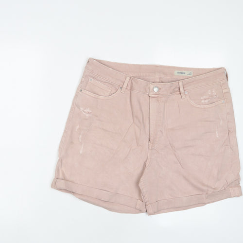 Marks and Spencer Womens Pink Cotton Boyfriend Shorts Size 16 L6 in Regular Zip