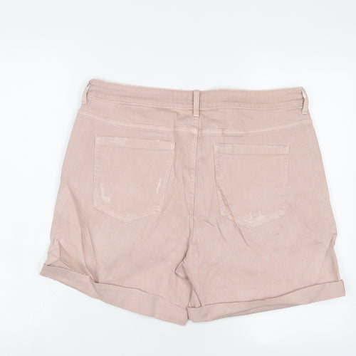 Marks and Spencer Womens Pink Cotton Boyfriend Shorts Size 16 L6 in Regular Zip