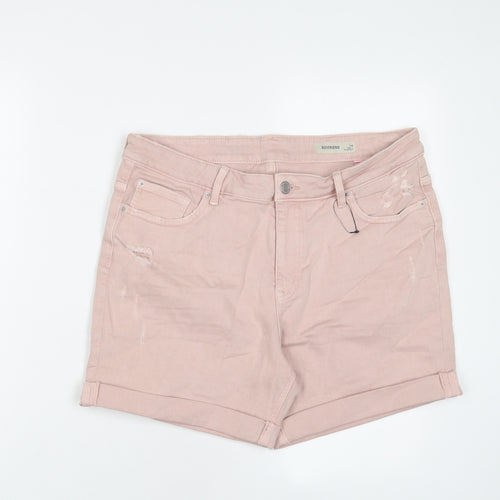 Marks and Spencer Womens Pink Cotton Boyfriend Shorts Size 14 L5 in Regular Zip