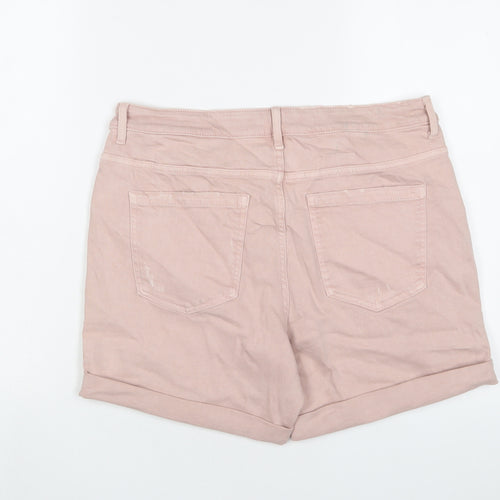 Marks and Spencer Womens Pink Cotton Boyfriend Shorts Size 14 L5 in Regular Zip