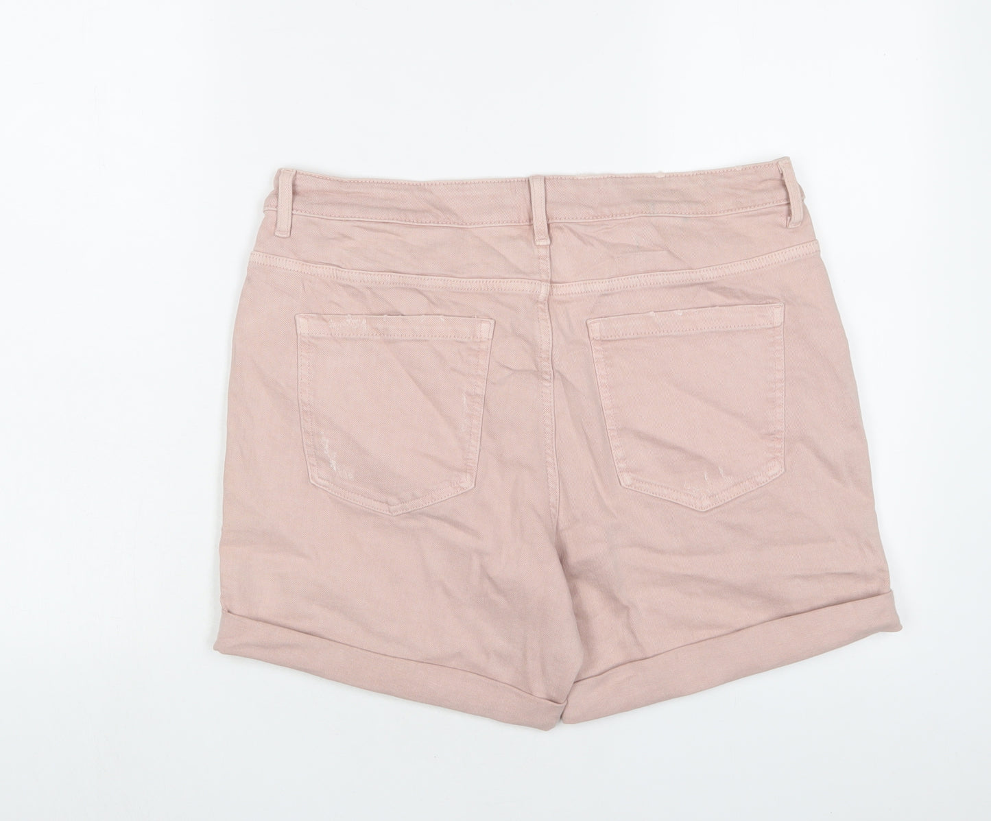 Marks and Spencer Womens Pink Cotton Boyfriend Shorts Size 14 L5 in Regular Zip