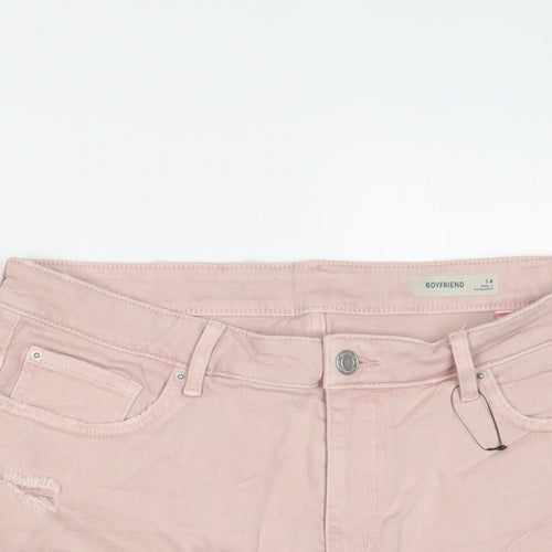 Marks and Spencer Womens Pink Cotton Boyfriend Shorts Size 14 L5 in Regular Zip