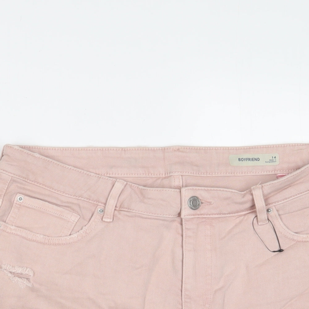Marks and Spencer Womens Pink Cotton Boyfriend Shorts Size 14 L5 in Regular Zip