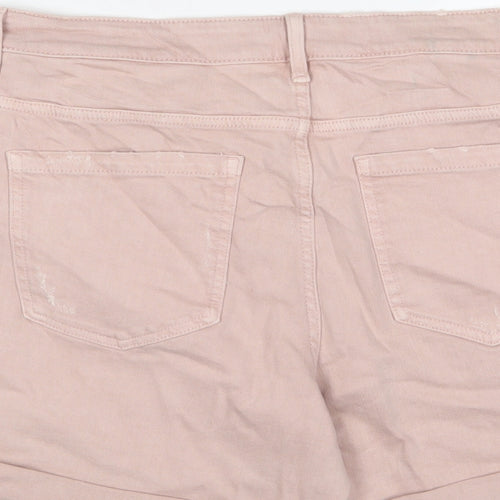 Marks and Spencer Womens Pink Cotton Boyfriend Shorts Size 14 L5 in Regular Zip