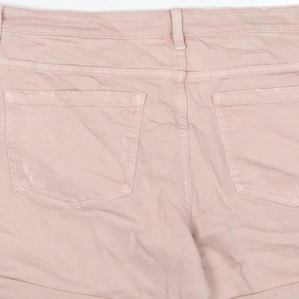 Marks and Spencer Womens Pink Cotton Boyfriend Shorts Size 14 L5 in Regular Zip